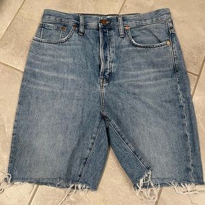 High-Rise Long Denim Shorts in Hedrick Wash